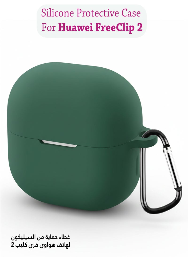 Huawei FreeClip 2 Silicone Case | Compatible with Huawei FreeClip 2 | Shockproof Full-Body Protective Case Cover for Huawei FreeClip 2 with Ring Keychain (Airpods Not Included) - Green - Image 1